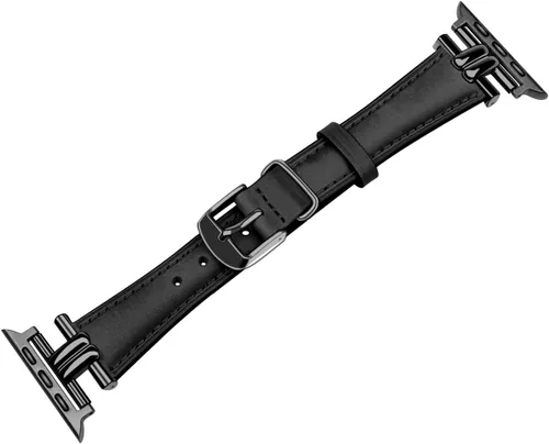 Miniatura 4 de Juntan Correa delgada de cuero compatible con Apple Watch 38mm 40mm 41mm 42mm 44mm 45mm 46mm 49mm, pulsera de reloj de cuero genuino en forma de I