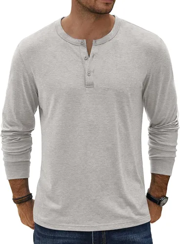 Miniatura 13 de COOFANDY Camiseta Henley de Manga Larga para Hombre Camisas Pullover Casuales Ligeras Camisetas Básicas Suaves Elásticas Tops de Otoño