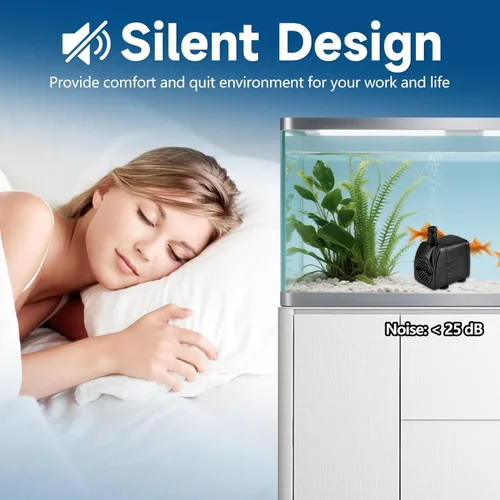 Miniatura 4 de Bomba sumergible de 220 GPH (800 L/H) de 15 W, bomba de fuente de agua ultra silenciosa con flujo ajustable, elevación de 5.25 pies de alto y cable