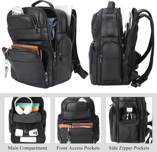 Miniatura 3 de TIDING Mochila de cuero vintage para hombre de 15.6 pulgadas, bolsa para laptop de gran capacidad, viajes de negocios, senderismo, mochilas de hombro