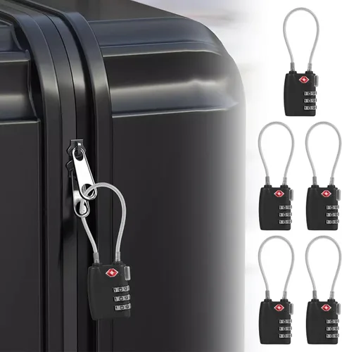 Miniatura 9 de Paquete de 5 cerraduras TSA para equipaje, aprobadas por la TSA, combinación de 3 dígitos, candados de viaje de la TSA, candados de cable