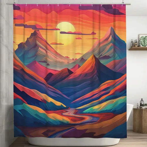 Cortina de ducha de montaña para baño, juego de cortina de ducha bohemia con diseño de pájaros azules y rojos, tela minimalista, moderna,