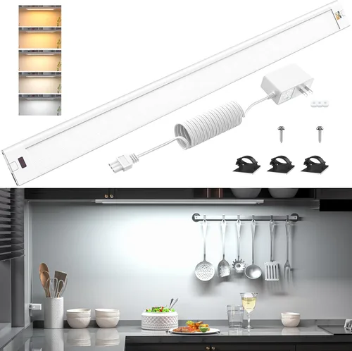 WOBANE Iluminación bajo gabinete, barra de luz LED de contador enchufable de 24 pulgadas, activada por movimiento de mano, regulable sin contacto