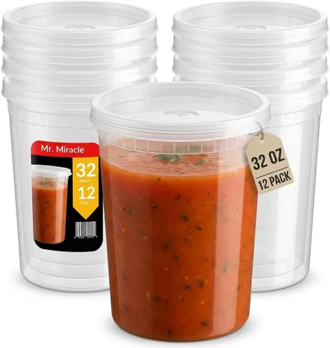 Miniatura 15 de Mr Miracle Recipientes de 8 onzas con tapas, paquete de 48 unidades de plástico transparente hermético, reutilizable, para alimentos y multiusos