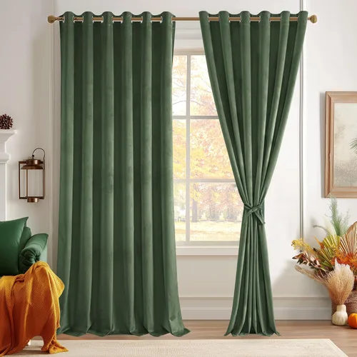 Miniatura 124 de JIUZHEN - Cortinas de terciopelo gris de 63 pulgadas opacas para sala de estar - Cortinas gruesas de terciopelo con ojales para ventana