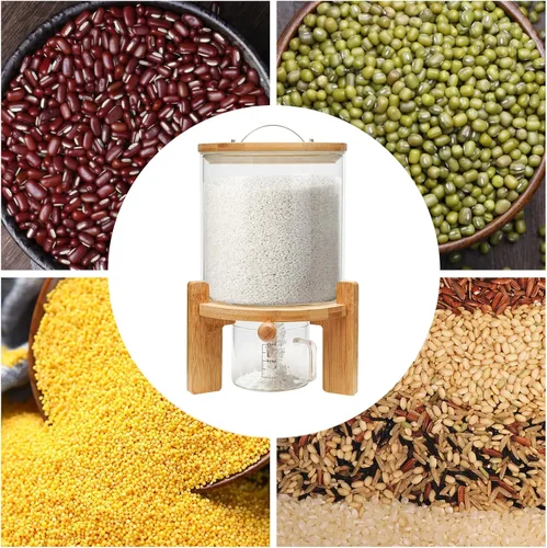 Miniatura 7 de AngelcityCC Recipiente de harina y cereales, dispensador de arroz de vidrio de 5 litros para organización de cocina y despensa, con tapa hermética