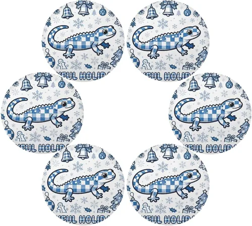 Miniatura 3 de Merry Christmas Salamander Blue Place mats for Kitchen Table Round Washable Fabric placemats 15x15 in manteles redondos para mesa