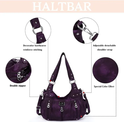 Miniatura 5 de Angelkiss Monederos grandes y bolsos para mujer de piel sintética lavada bolso cruzado de hombro
