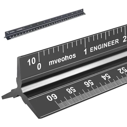 Miniatura 10 de Regla de escala triangular de arquitectura e ingeniería, juego de reglas de escala arquitectónica de 12 pulgadas, aluminio grabado con láser