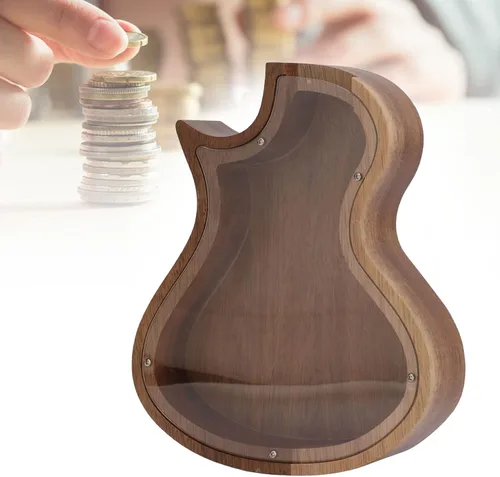 Miniatura 3 de Asixxsix Alcancía de madera, banco decorativo en forma de guitarra, caja de dinero, banco de ahorro, regalos únicos para niños y adultos, regalo