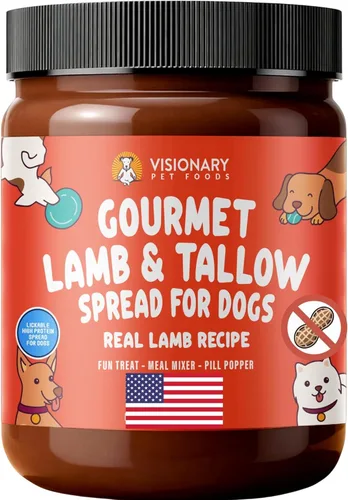 Visionary Pet Foods Cordero y carne seca para untar – Premio saludable para perros – Alternativa a la mantequilla de maní para perros, sin xilitol,