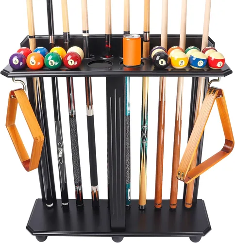 Miniatura 11 de GSE Games & Sports Expert Estantes para tacos de billar con soporte de suelo estilo esquinero con contadores de puntuación, contiene tacos de Caoba