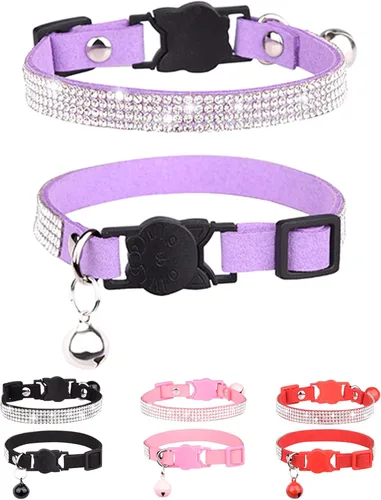 Miniatura 8 de Olmoony - Collares de gato con campana, collar ajustable para gatito, collar de gato para niñas y gatos con diamantes de imitación de terciopelo