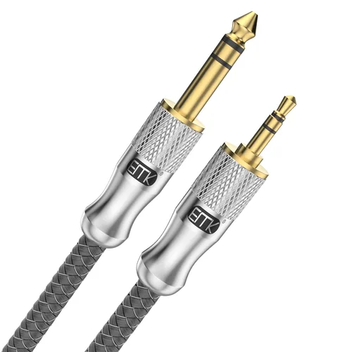 Miniatura 13 de EMK Cable auxiliar en ángulo recto, cable de audio estéreo de 90 grados de 0.138 in macho a macho - nailon trenzado, chapado en oro para automóvil