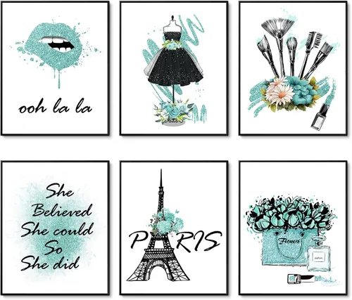 Miniatura 17 de HoozGee Juego de 6 pósteres enmarcados de maquillaje de moda, decoración de pared con marco de París, impresiones artísticas de pared