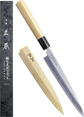 Miniatura 7 de MASAMOTO KS - Cuchillo japonés Yanagiba para sushi con funda de 9.5 pulgadas [HONBAZUKE] Fabricado en Japón, cuchillo profesional para sashimi, hoja