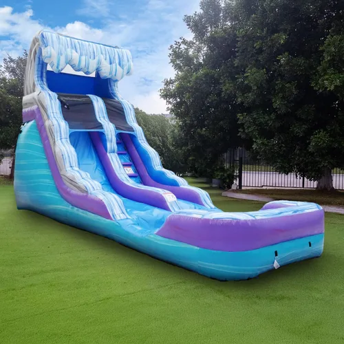 Miniatura 2 de HeroKiddo Tobogán acuático inflable de 16 pies de alto con piscina y soplador acoplables, PVC de grado comercial de 24 pies de largo, tobogán húmedo