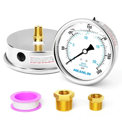 Miniatura 57 de MEANLIN MEASURE - Manómetro de acero inoxidable, relleno de líquido, esfera con cara de 2.5 pulgadas, NPT de 1/4 de pulgada, agua, aceite y gas