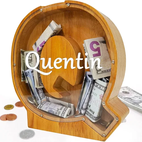 Miniatura 105 de Alcancía para niños y niñas, alcancía grande de madera personalizada con diseño recortado, bancos de monedas con letras del alfabeto, caja de ahorro