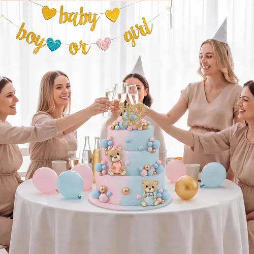 Miniatura 5 de Gerrii Juego de 19 piezas de decoración para tartas de revelación de género, incluye decoración para tartas He or She de varios tamaños, púas