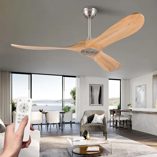 Miniatura 14 de Ventilador de techo de 42 pulgadas de madera maciza con control remoto, ventilador de techo negro sin luz, 6 velocidades, silencioso, motor CC