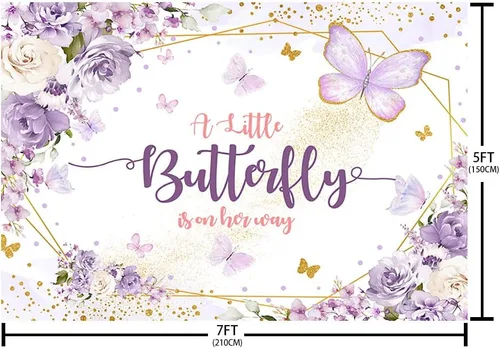 Miniatura 5 de AIBIIN Telón de fondo de mariposa para baby shower de 7 x 5 pies para niña, princesa, una pequeña mariposa está en camino, fondo de fotografía
