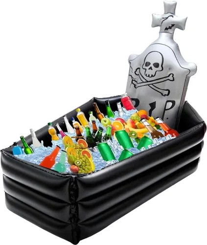 Miniatura 8 de Enfriador inflable de ataúd de 52 pulgadas, flotador inflable para piscina, baúl de hielo, bufé, bebida para fiesta de Halloween, decoración