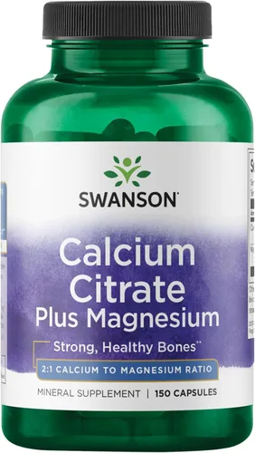 Swanson Citrato de calcio más magnesio – Suplemento mineral que promueve huesos fuertes, producción de energía y relajación muscular – Puede apoyar