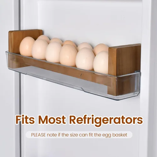 Miniatura 3 de Sishynio Bandeja de huevos de doble capa para encimera, cesta de almacenamiento apilable de madera para huevos, organizador de huevos de 2 niveles