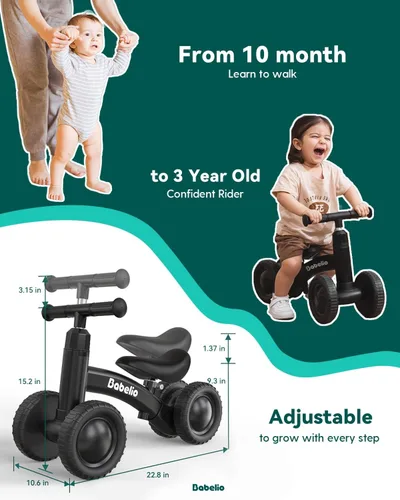Miniatura 2 de BABELIO - Bicicleta de equilibrio para bebés de 1 año, niños y niñas de 10 a 36 meses, bicicleta de equilibrio para niños de 4 ruedas con diseño