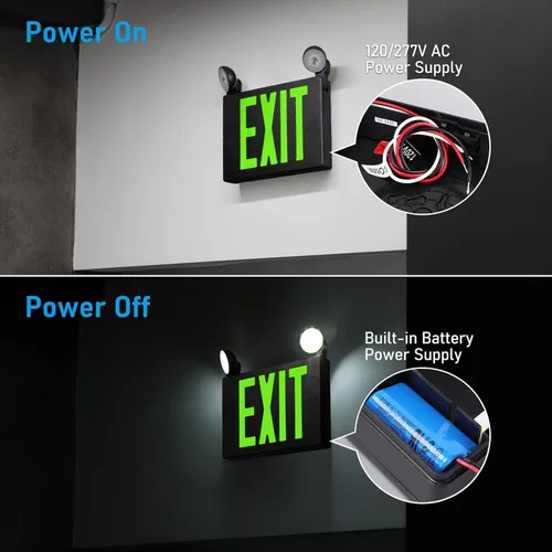 Miniatura 5 de TORCHSTAR Letrero de salida LED verde con luces de emergencia, UL924, luz de salida de emergencia con batería de respaldo, letrero de salida