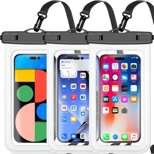 Miniatura 9 de Paquete de 5 bolsas impermeables universales para teléfono de hasta 8.3 pulgadas, bolsa seca impermeable para teléfono, nivel de protección: IP68