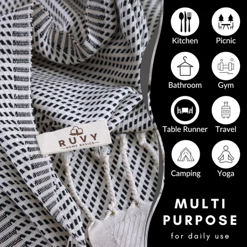 Miniatura 4 de Ruvy Home Basics - Juego de 2 toallas de mano turcas para baño, 18 x 40 pulgadas, algodón, toallas de mano decorativas para cocina, cocina, té, Negro