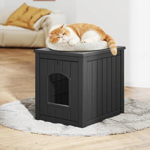 Miniatura 4 de Casa para gatos al aire libre resistente a la intemperie, casa de plástico para gatos exterior impermeable con puerta frontal abierta, refugio