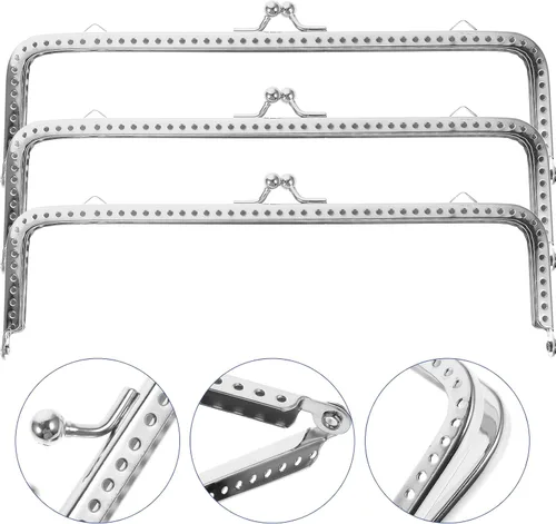 Miniatura 3 de Marco rectangular plateado con cierre de beso de 7 pulgadas para hacer bolsas, cierre de monedero, accesorios de manualidades