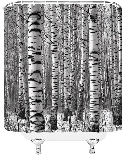 Miniatura 3 de Cortina de ducha de abedul, árbol, bosque, abstracto, tronco, paisaje, naturaleza, ramas de temporada, juego de decoración de baño con ganchos