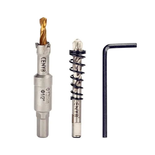 Miniatura 51 de 10 piezas (16-54 mm) Kit de sierra perforadora de carburo TCT para metales duros. Incluye 2 brocas de titanio, 1 broca piloto escalonada y 2 llaves