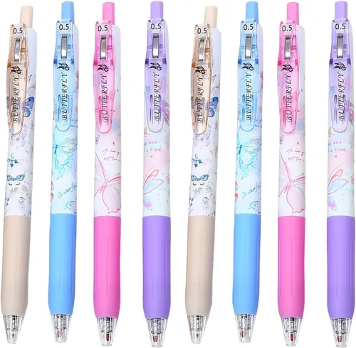 Miniatura 28 de 8 bolígrafos retráctiles estéticos de gel, bolígrafos de escritura de tinta con punta fina suave de 0.020 in, bolígrafos de impresión novedosos