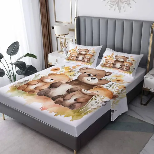 Miniatura 10 de Bear Sheets - Juego de sábanas de tamaño individual, sábanas de microfibra suave y bolsillo profundo, sábanas y fundas de almohada estampadas sin