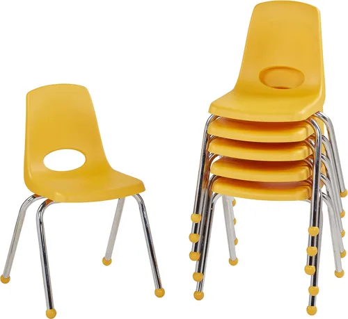 Miniatura 81 de FDP 16" Silla apilable escolar, silla de estudiante apilable con patas de acero cromado y ruedas; para aprendizaje en casa o en el aula - Gris claro