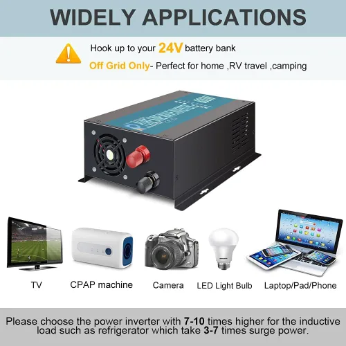Miniatura 7 de WZRELB Inversor de onda sinusoidal pura de corriente alterna para uso fuera de la red de 800W 24Vdc a 120Vac 60Hz, convertidor de potencia con tomas