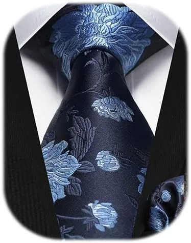 Miniatura 43 de Corbatas florales tejidas clásicas para hombre, corbata cuadrada de bolsillo, corbatas formales para hombres, boda con pañuelo