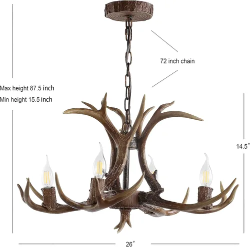 Miniatura 5 de JONATHAN Y JYL6301A Eldora - Candelabro LED ajustable de resina con asta de 26 pulgadas, 4 luces, glamour, rústico, cabaña, transicional, regulable