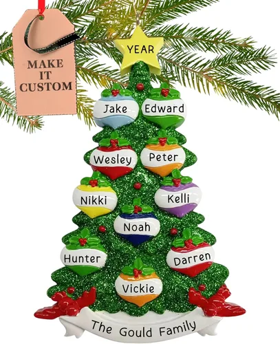 Adorno Personalizado Grande para Familia de 10 Piezas 2025 | Personalización Gratuita en 24h | Adornos de Navidad para Árbol | Recuerdo