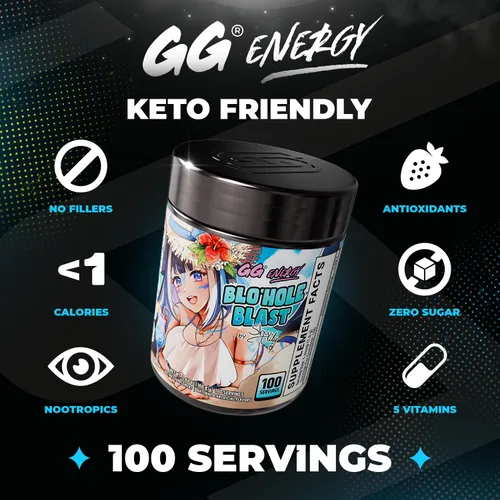 Miniatura 3 de Gamer Supps GG® Energy - Blo'hole Blast by Shylily (100 Porciones) - Energía de Juego Amigable con Keto y Mezcla Nootrópica, Sin Azúcar + Cafeína