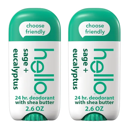 hello Desodorante sin aluminio de salvia y eucalipto para mujeres y hombres con manteca de karité, frescura 24 horas, desodorante sin bicarbonato de