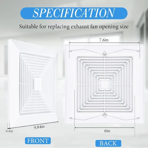 Miniatura 2 de Baquler 1 cubierta de ventilador de baño de 9.84 x 9.84 pulgadas con resortes, cuadrado para techo o pared para parrilla de techo, compatible