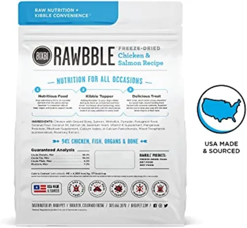 Miniatura 2 de BIXBI Rawbble Comida liofilizada para perros, receta de pollo y salmón, 12 onzas - 94% carne y órganos, sin rellenos - Comida cruda para mascotas