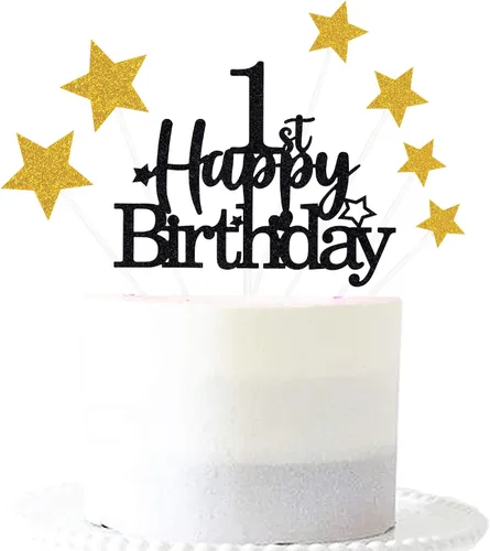 Miniatura 19 de Decoración brillante para tarta de primer cumpleaños feliz con estrella, adornos personalizados para tarta de 1 cumpleaños, decoraciones de fiesta