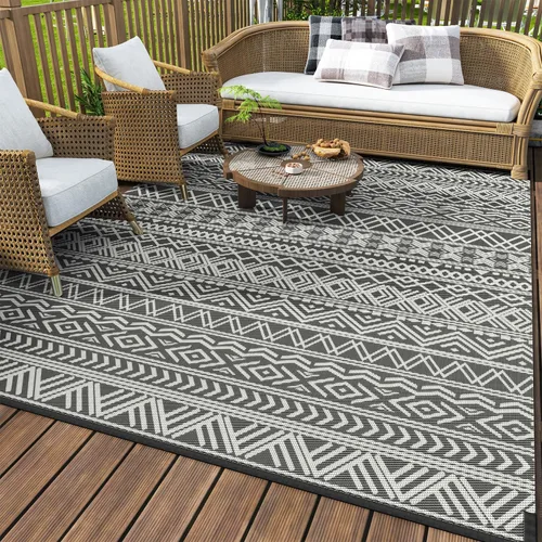 Miniatura 17 de MontVoo Alfombra de exterior impermeable de 5 x 8 pies, para patio al aire libre, pajita de plástico reversible, alfombra de exterior para caravana
